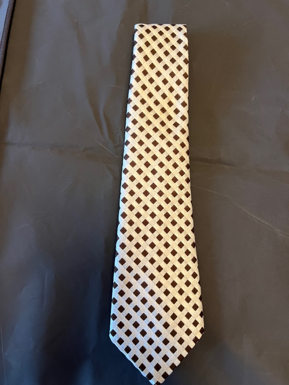 Oleg Cassini Cream and Brown Check Silk Tie
